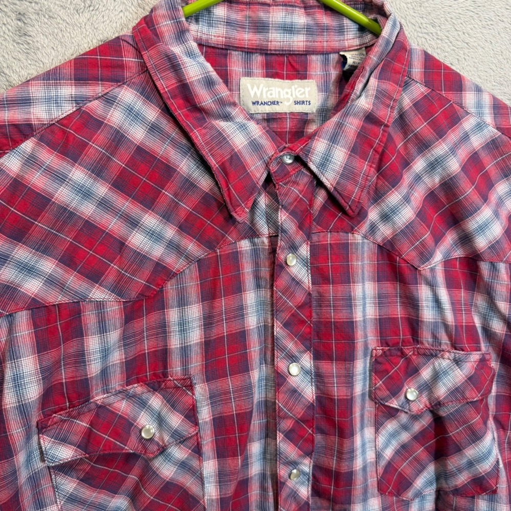 Wrangler‎ Rancher Western Plaid Short Sleeve Button Up Shirt 2XT Tall
